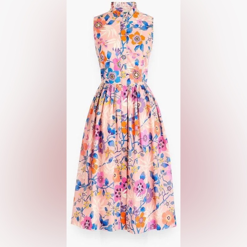 Sleeveless ruffleneck midi dress in Liberty pavilion floral